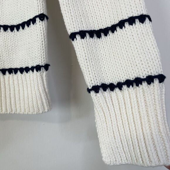 Madewell Textured Cotton Crewneck Sweater Stripe Ivory Navy XS Cozy Knit Chunky - Picture 7 of 10